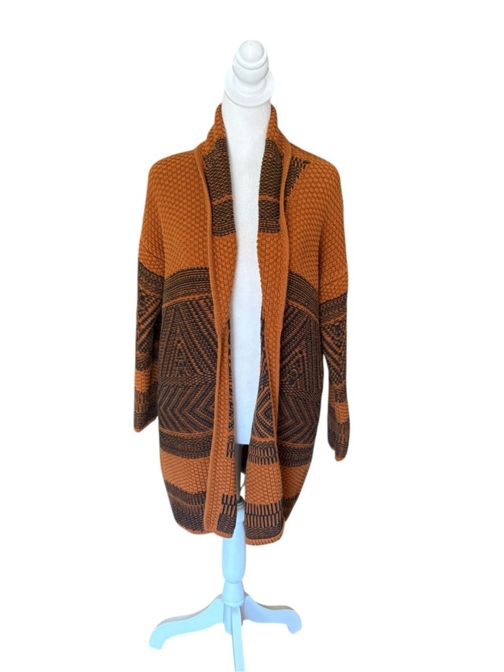 Lucky Brand Snagging Aztec Cardigan Sweater Womens Large Burnt Orange Chunky